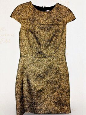 DVF Hadlie Two Metallic Gold Sheath Dress Size 6 NWT Cap Sleeve Cocktail